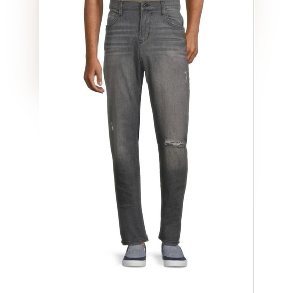 Hudson Blake Bronx Slim Straight Zip Fly Distressed Jeans Grey Men's Size 38 - Picture 1 of 9